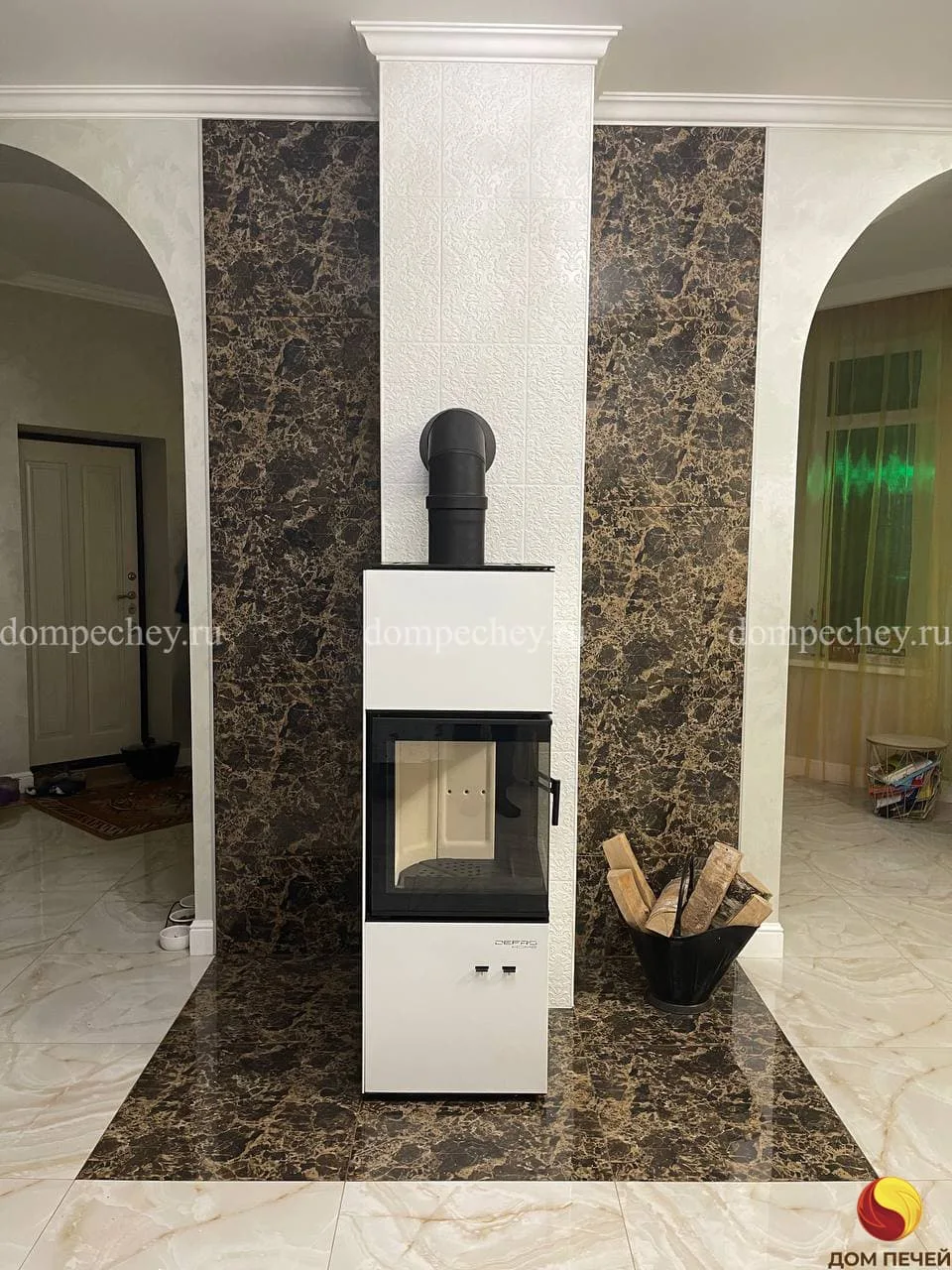 Монтаж печи-камина Defro Home Quadroom в белом цвете