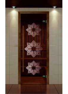 Дверь для сауны, серия "Премиум", коробка термобук стекло с рисунком Жасмин