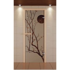 Дверь для сауны стандарт, серия "Сакура", с фьюзингом, стекло бронзовое