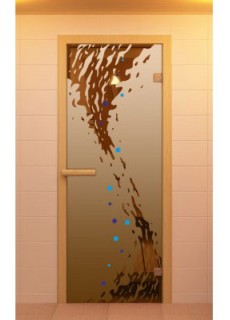Дверь для сауны стандарт, серия "Волна", с фьюзингом, стекло бронзовое