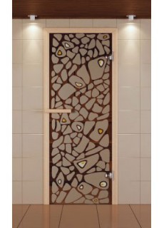 Дверь для сауны стандарт, серия "Морское дно", с фьюзингом, стекло бронзовое