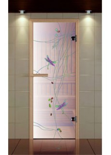 Дверь для сауны серия стандарт стекло сатин контурная фотопечать "Стрекоза"