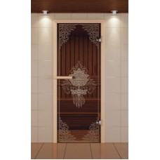 Дверь для сауны стандарт, серия Аленькиий цветочек 3D, стекло бронзовое