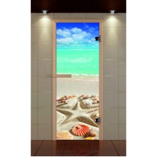 Дверь для сауны стандарт, серия "Пляж" с фотопечатью