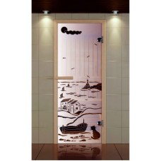 Дверь для сауны стандарт, серия "Дом у моря день", стекло бронзовое
