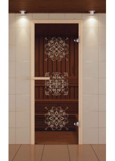 Дверь для сауны стандарт, серия "Снежинки", стекло бронзовое