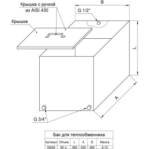 Бак для теплообменника Ferrum Икорец 90 л прямоугольный