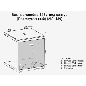 Бак для воды Везувий под контур 125 л (прямоугольный)