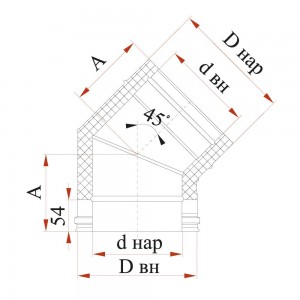 Отвод Дымок 0.5 мм, 45 с изоляцией, d=140 мм
