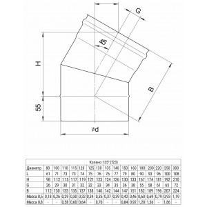 Колено угол 135 Ferrum (430/0,8 мм) д. 180 мм