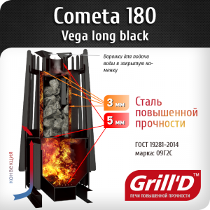 Дровяная банная печь Grill’D Cometa Vega 180 long black