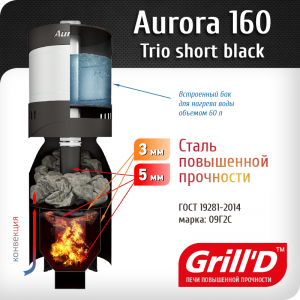 Дровяная печь для бани Grill`D Aurora 160 Trio Short black