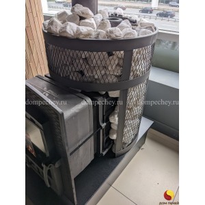 Чугунная печь для бани Гефест Авангард ЗК 25 (М) Pro Ураган в круглой сетке