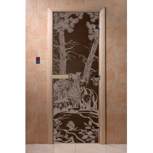 Дверь для саун DoorWood "Мишки графит"