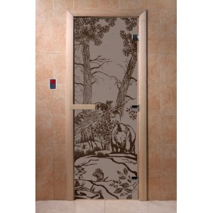 Дверь для саун DoorWood "Мишки черный графит матовый"