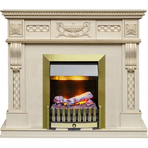 Каминокомплект Dimplex Corsica - Слоновая кость с патиной (Ширина 1100) с очагом Danville Antique Brass FB2