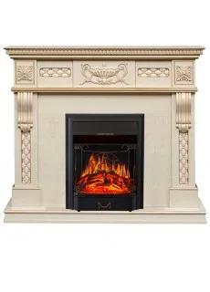 Каминокомплект Royal Flame Corsica - Слоновая кость с патиной (Ширина 1100) с очагом Majestic FX Black