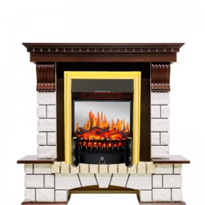 Каминокомплект Royal Flame Pierre Luxe - Темный дуб / Белый с очагом Fobos FX M Brass