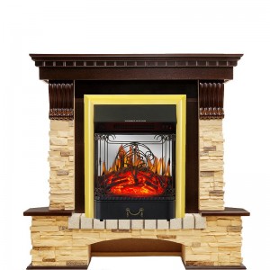 Каминокомплект Royal Flame Pierre Luxe угловой - Темный дуб / Сланец с очагом Majestic FX M Brass