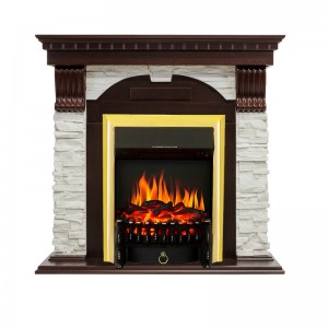 Каминокомплект Royal Flame Dublin - Темный дуб / Сланец белый с очагом Fobos FX Brass