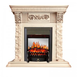 Каминокомплект Royal Flame Luxemburg (каменный) - Сланец/Cлоновая кость с патиной с очагом Fobos FX M Black