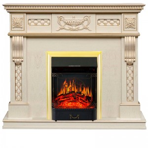 Каминокомплект Royal Flame Corsica - Слоновая кость с патиной (Ширина 1100) с очагом Majestic FX Brass