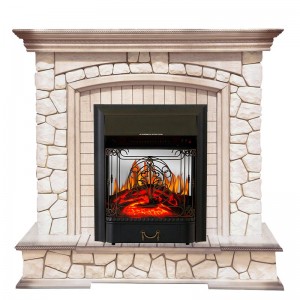 Каминокомплект Royal Flame Preston - Белый/Слоновая кость с патиной с очагом Majestic FX M Black