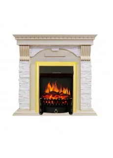 Каминокомплект Royal Flame Dublin - Слоновая кость с патиной / Сланец крем с очагом Fobos FX Brass