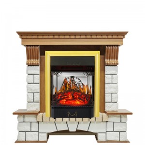 Каминокомплект Royal Flame Pierre Luxe - Дуб / Белый с очагом Majestic FX M Brass