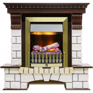 Каминокомплект Dimplex Pierre Luxe - Темный дуб / Белый (Высота 1020мм) с очагом Danville Antique Brass FB2