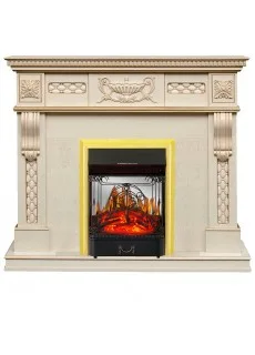 Каминокомплект Royal Flame Corsica - Слоновая кость с патиной (Ширина 1100) с очагом Majestic FX M Brass