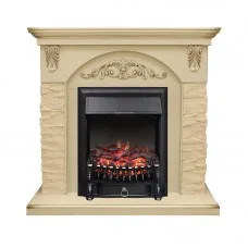 Каминокомплект Royal Flame Bern Сланец крупный бежевый / Алебастр темная патина с очагом Fobos FX Black