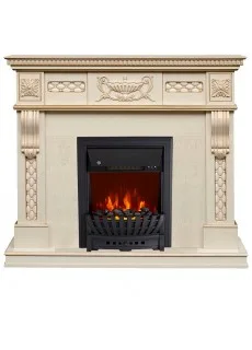 Каминокомплект Royal Flame Corsica - Слоновая кость с патиной (Ширина 1100) с очагом Aspen Black