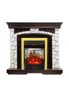 Каминокомплект Royal Flame Glasgow - Темный дуб / Белый с очагом Majestic FX M Brass