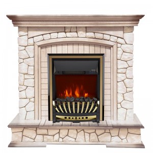 Каминокомплект Royal Flame Preston - Белый/Слоновая кость с патиной с очагом Aspen Gold