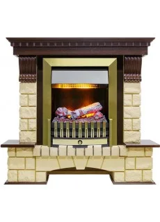 Каминокомплект Dimplex Pierre Luxe - Темный дуб / Шампань (Высота 1050мм) с очагом Danville Antique Brass FB2
