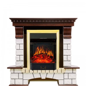 Каминокомплект Royal Flame Pierre Luxe угловой - Темный дуб / Белый с очагом Majestic FX Brass