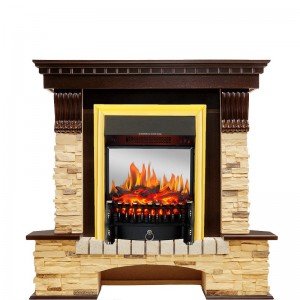 Каминокомплект Royal Flame Pierre Luxe угловой - Темный дуб / Сланец с очагом Fobos FX M Brass