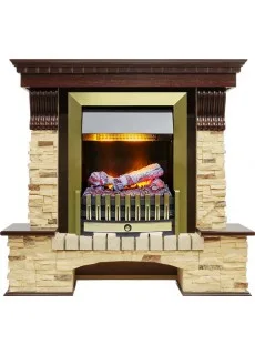 Каминокомплект Dimplex Pierre Luxe - Темный дуб / Сланец (Высота 1005мм) с очагом Danville Antique Brass FB2