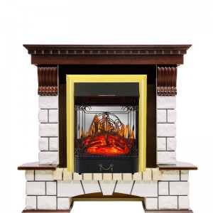 Каминокомплект Royal Flame Pierre Luxe угловой - Темный дуб / Белый с очагом Majestic FX M Brass