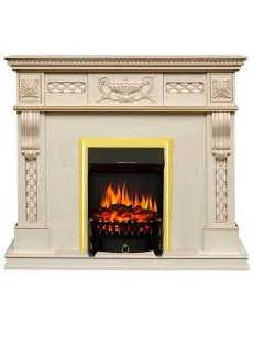 Каминокомплект Royal Flame Corsica - Слоновая кость с патиной (Ширина 1100) с очагом Fobos FX Brass