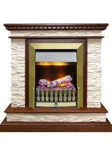 Каминокомплект Dimplex Calgary - Дуб / Сланец белый с очагом Danville Antique Brass FB2