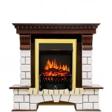 Каминокомплект Royal Flame Pierre Luxe - Темный дуб / Белый с очагом Fobos FX Brass