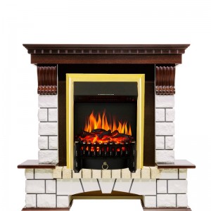 Каминокомплект Royal Flame Pierre Luxe - Темный дуб / Белый с очагом Fobos FX Brass