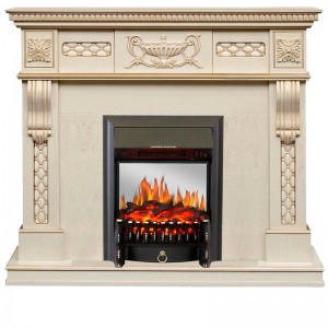 Каминокомплект Royal Flame Corsica - Слоновая кость с патиной (Ширина 1100) с очагом Fobos FX M Black