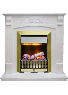 Каминокомплект Dimplex Sorrento угловой - Белый дуб с очагом Danville Antique Brass FB2