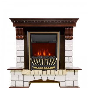 Каминокомплект Royal Flame Pierre Luxe угловой - Темный дуб / Белый с очагом Aspen Gold
