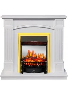 Каминокомплект Royal Flame Boston - Белый (Высота 925см) с очагом Fobos FX M Brass
