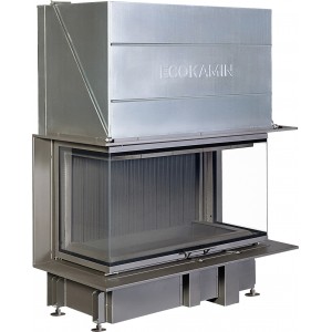 Каминная топка ЭкоКамин Дельта Прайм 1100 три стекла, футеровка чугун, шибер встроенный, рамка декоративная