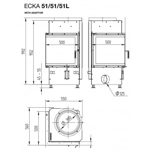 Каминная топка Hoxter Ecka 51 51 51L(R) Адаптер под аккумулятивные кольца HOXTER